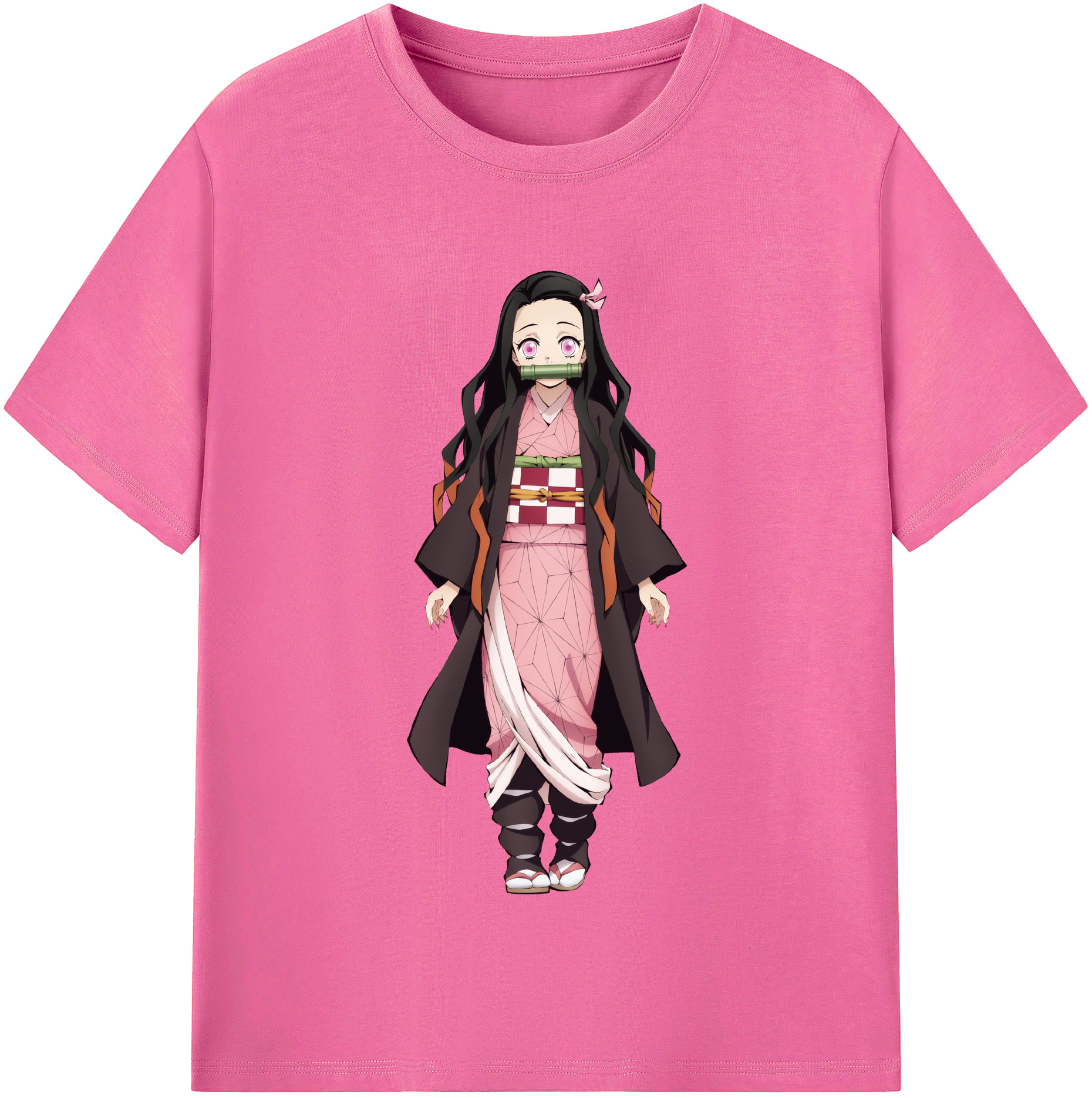 （画像用） 鬼滅の刃（きめつのやいば）竈門 禰󠄀豆子／かまど ねずこ Kamado Nezuko レディースカジュアルプリントTシャツ（綿100％）